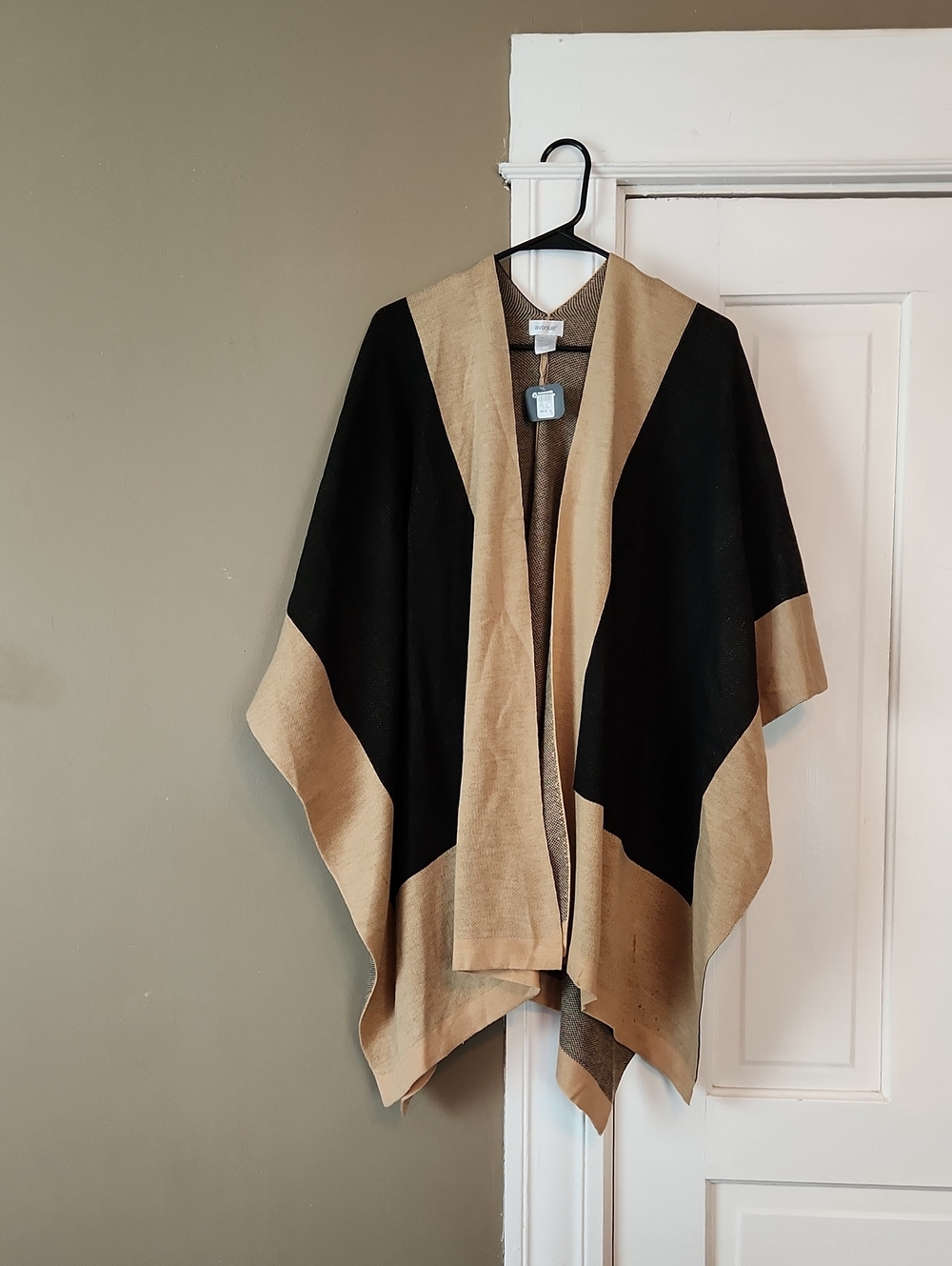 Avenue Black and Camel Knit Poncho